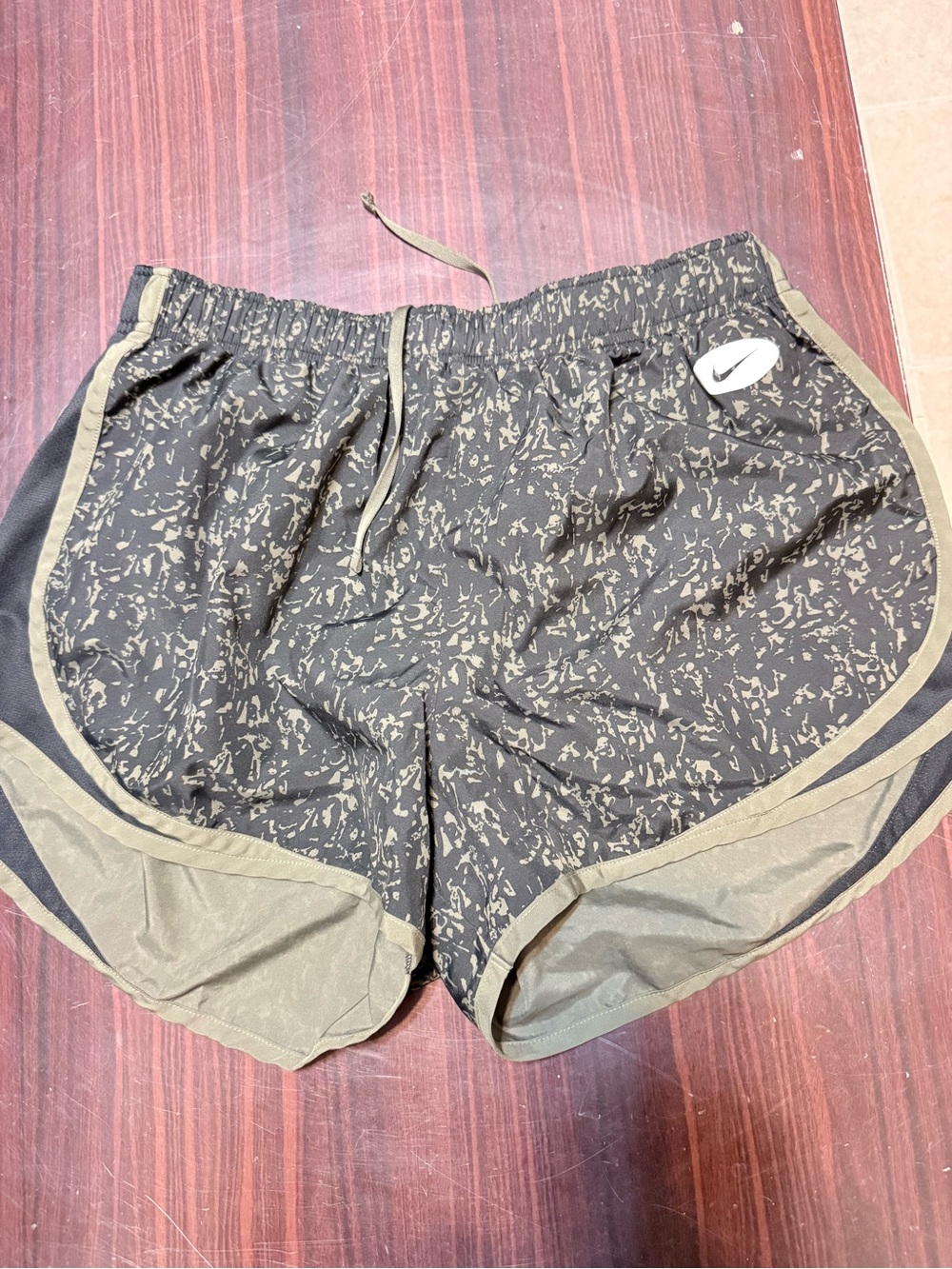 Nike Women's Olive Black Patterned Athletic Shorts